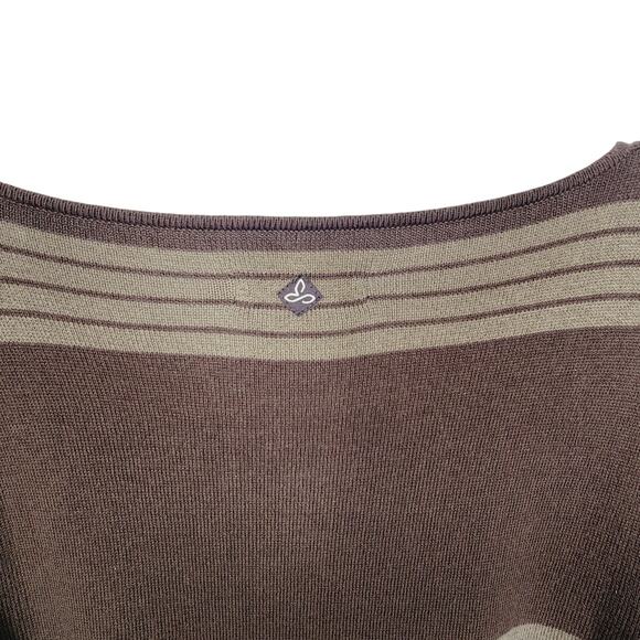 PRANA Brown Striped Sydney Bell Sleeve Belted Knit V-Neck Sweater Dress - M - Picture 9 of 9